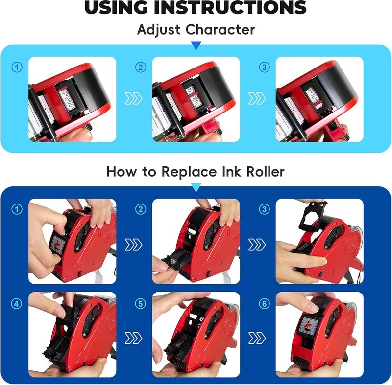LonXFan Price Gun,Handheld Price Tag Gun Red Pricing Gun with Extra 10,000 Pad Labels and 2 Pack of Inks Price Guns Tool Set for Retail, Price Stamp for Groceries Price Labeling - Image 5